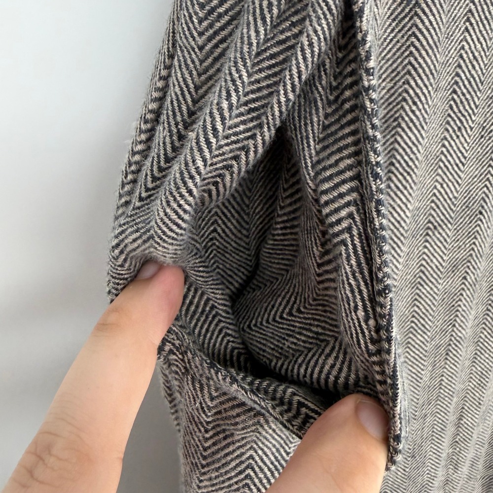 FLAX Maxi Skirt Womens Medium Gray Herringbone 100% Linen Pockets Lagenlook Boho - Picture 2 of 6